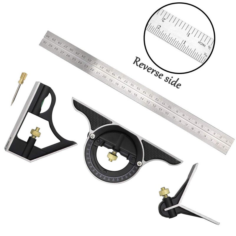 DUEBEL Combination Square - 12' Stainless Steel Multi-Function Carpentry Square with Right 90 Degree Angle Ruler - Image 4